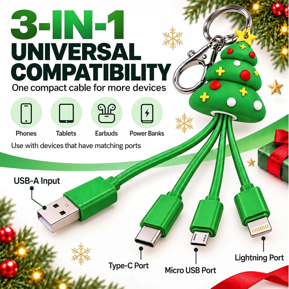 Christmas Tree Charging Cable Keychain